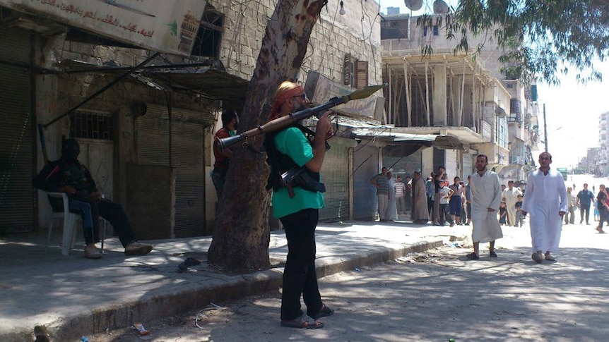 Grenadier looks on in Aleppo