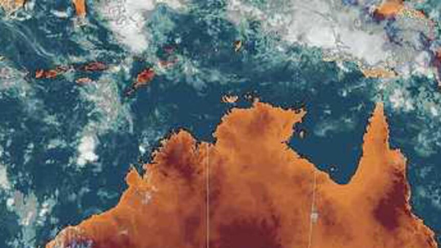 Satellite image of cyclones forming off WA and Qld coasts