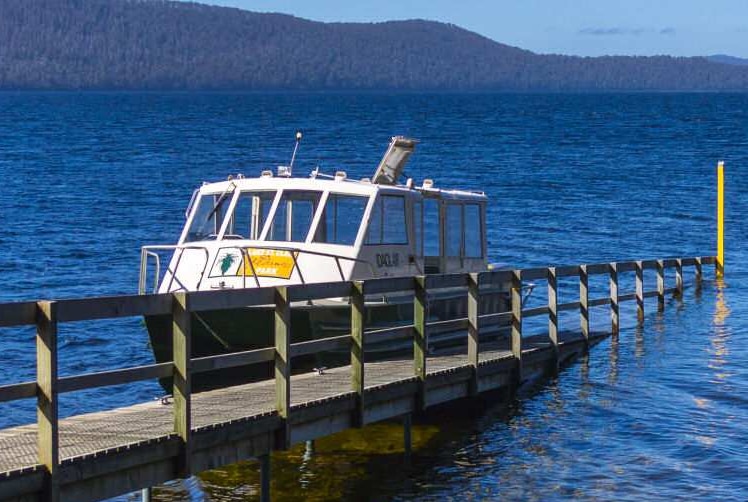 The Ida Clair ferry moored at jetty, photo from Lake St Clair Lodge.