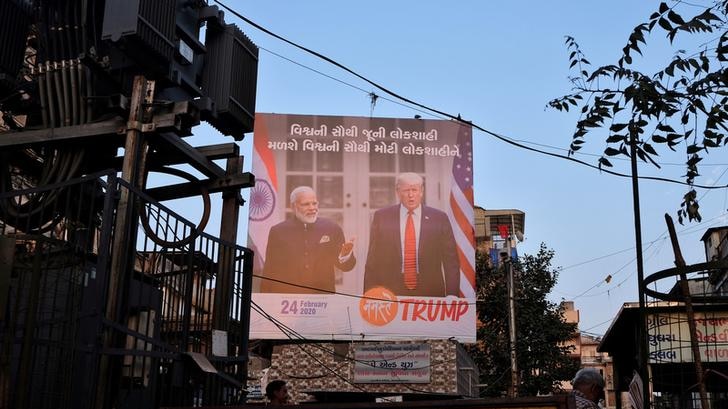 A billboard view of Mr Modi and Mr Trump in the middle of Ahmedabad in India.