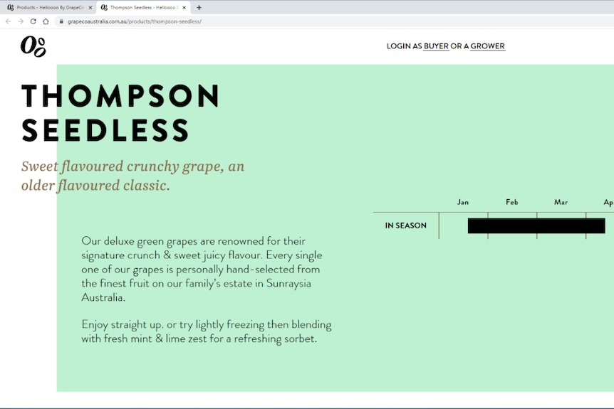 Grape Co Australia's old webpage said Thompson Seedless grapes were all source from the family's estate.