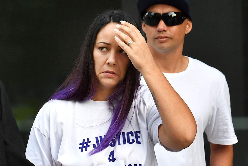 Cindy Palmer, the biological mother of murdered 12-year-old schoolgirl Tiahleigh Palmer arriving at court in Brisbane.