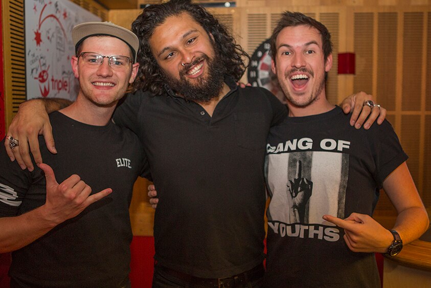 Gang of Youths frontman Dave Le'aupepe with Ben & Liam on triple j Breakfast