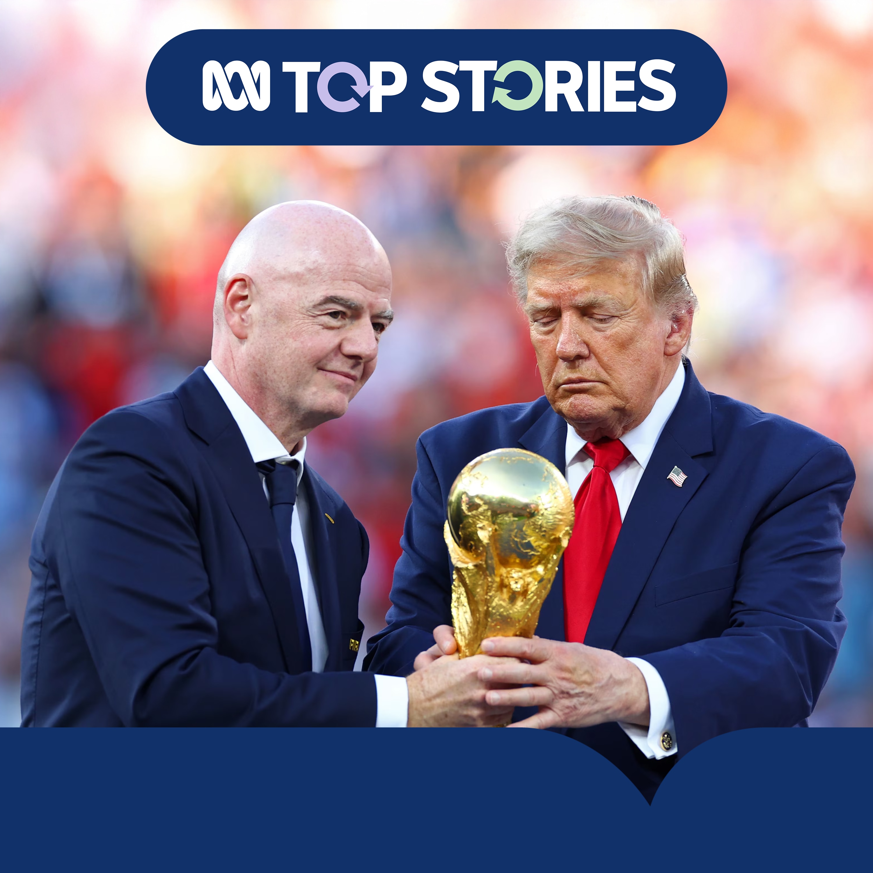 Gianni Infantino holds the golden World Cup trophy with Donald Trump.