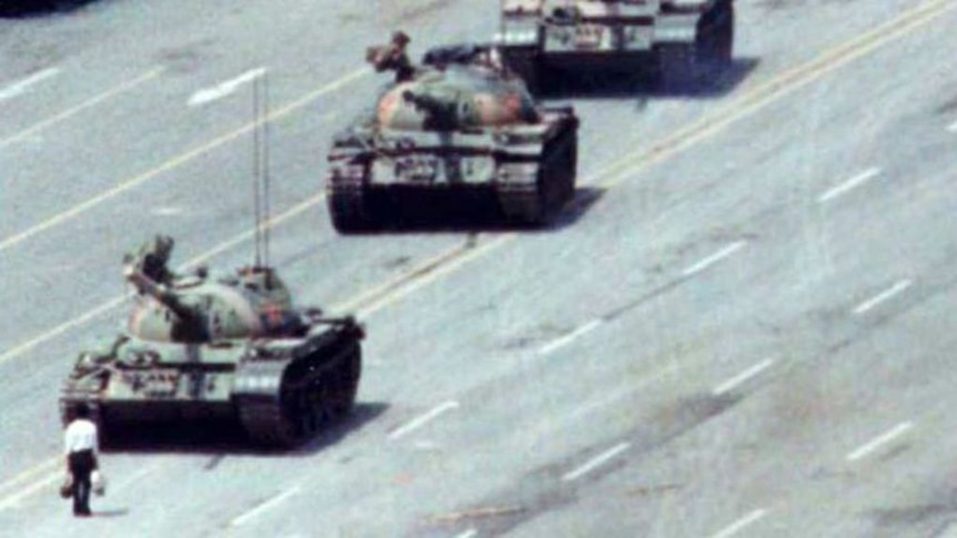 Tanks in Tiananmen Square in 1989