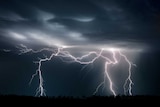 A lightning strike at night