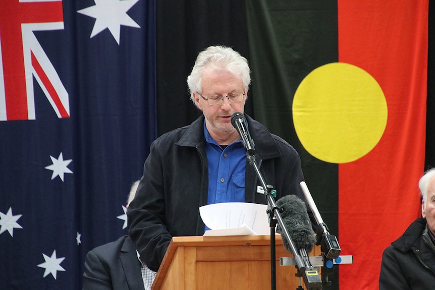 Meander Valley councillor John Temple speaks at a public meeting