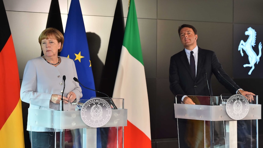 Italian Prime Minister Matteo Renzi and German Chancellor Angela Merkel.