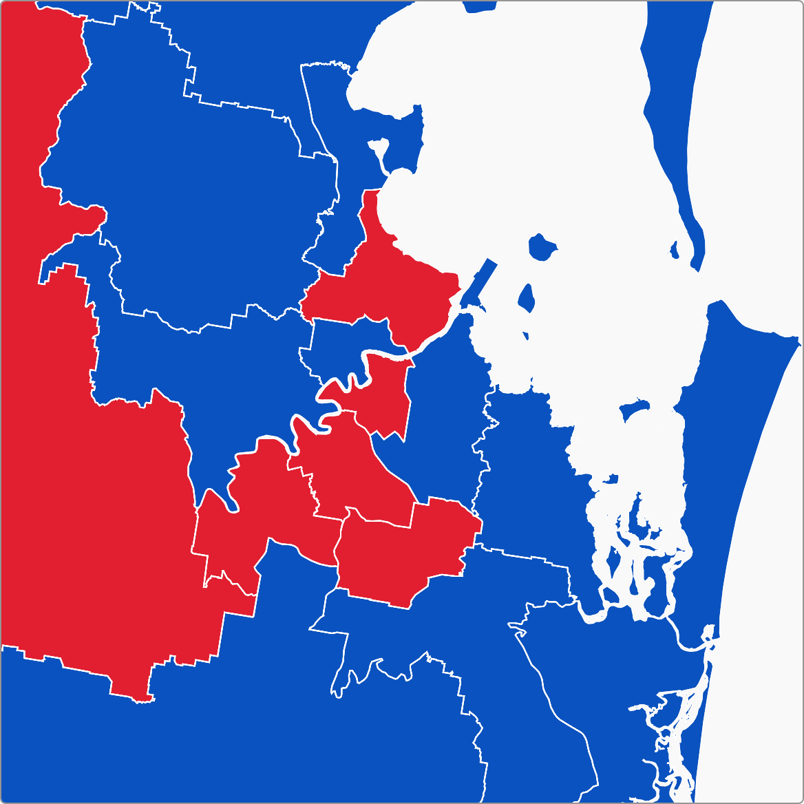 A map of Brisbane showing the 2019 election result
