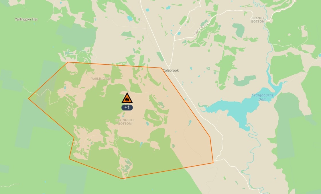 a map pf Colebrook, Tasmania with an area shaded