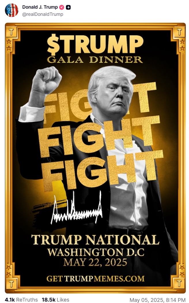 A man lifts up his fist with FIGHT FIGHT FIGHT slogan