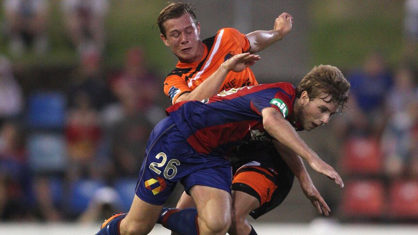 Andrew Hoole, playing in his A-league debut against the Roar at Hunter Stadium, signs a one-year deal with his hometown club.
