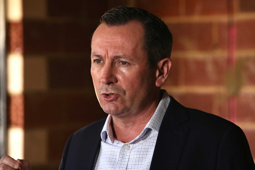 WA Premier, Mark McGowan, speaking at a media conference at a building site in Piara Waters in Perth