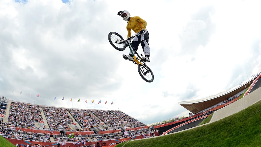 Sam Willoughby during the seeding run for the Olympic BMX competition