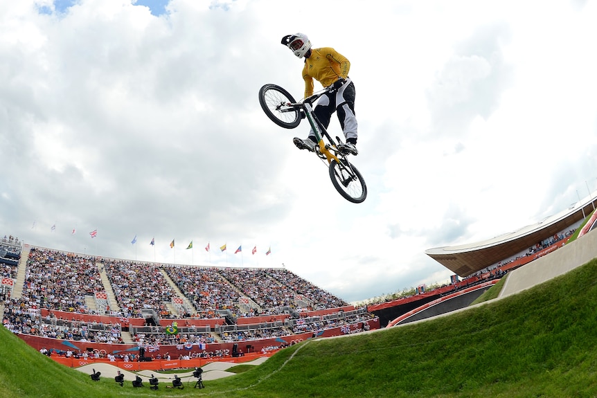 Sam Willoughby during the seeding run for the Olympic BMX competition