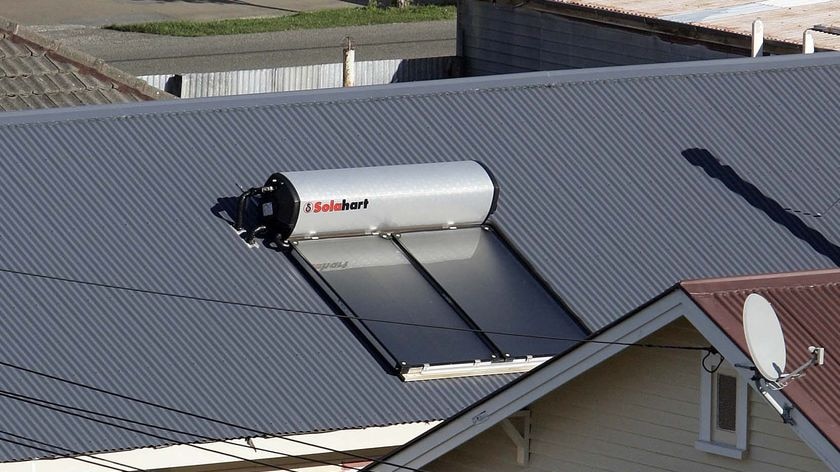 Solar heating panels on the roof of a house.