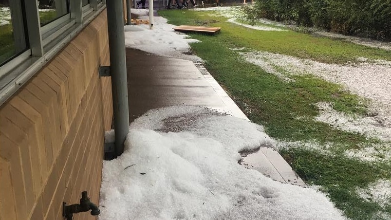 Hail covers the ground
