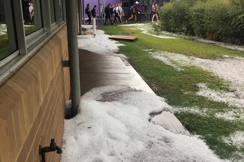 Hail covers the ground