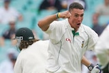 Andre Nel celebrates the wicket of Andrew Symonds at the SCG