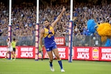 Jack Darling celebrates a goal for the Eagles against GWS