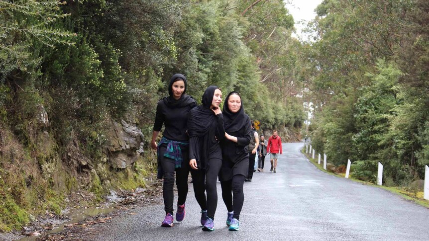 Young refugee women on a training walk on Mount Wellington