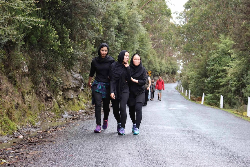 Young refugee women on a training walk on Mount Wellington