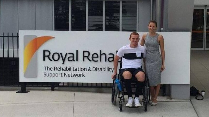 Alex McKinnon leaving rehab in Sydney.