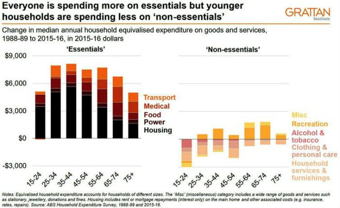 A graph showing expenditure on essentials and non-essentials.