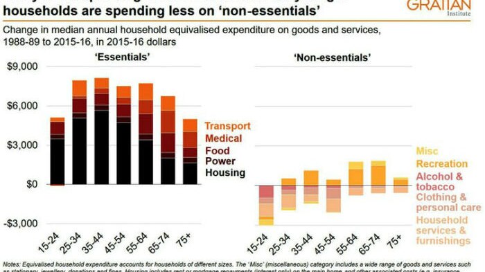 A graph showing expenditure on essentials and non-essentials.