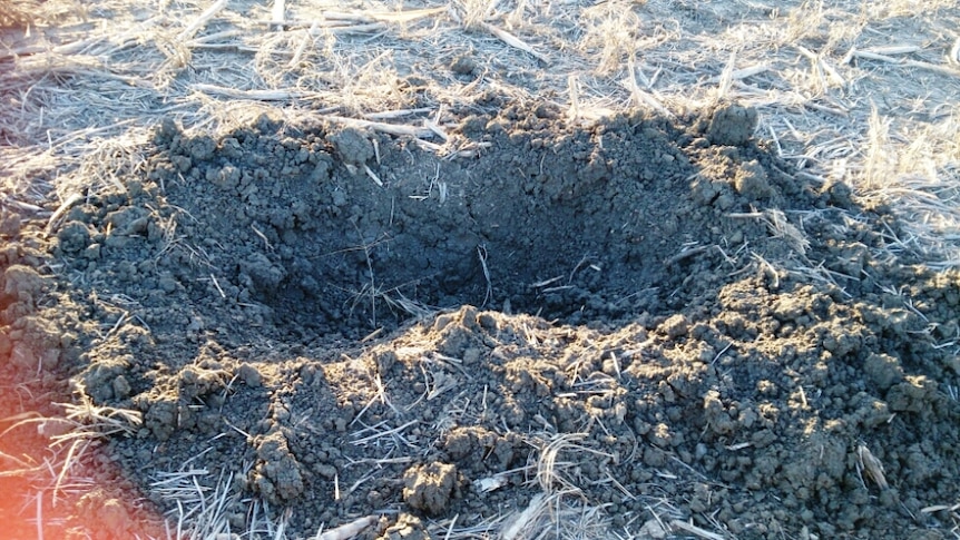 A large whole dug into ground.