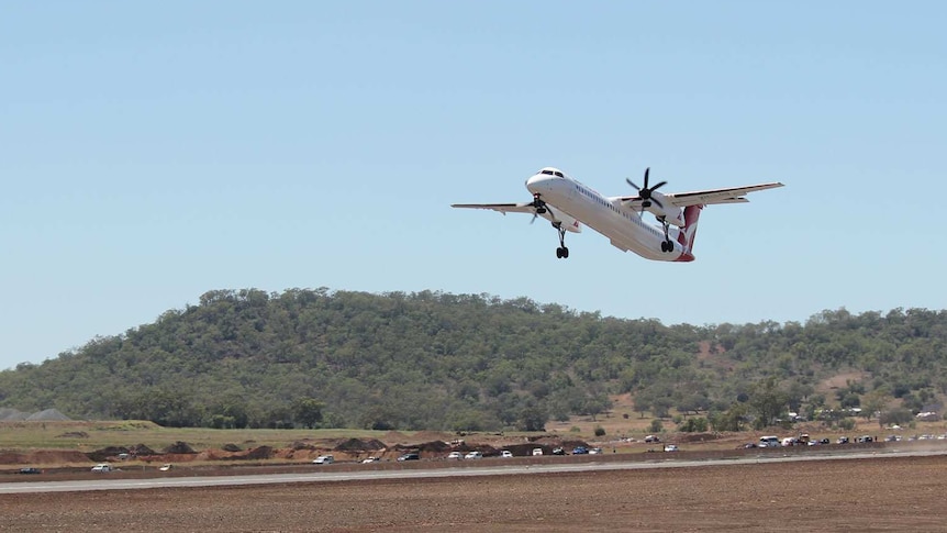 Qantas Link plane takes off from Toowoomba's new Brisbane West Wellcamp airport