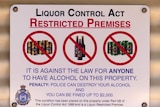 Close up of liquor control act sign on a house