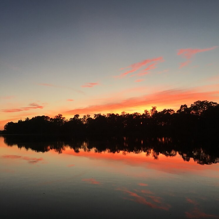 The sun rising over the River Murray at Renmark, South Australia.