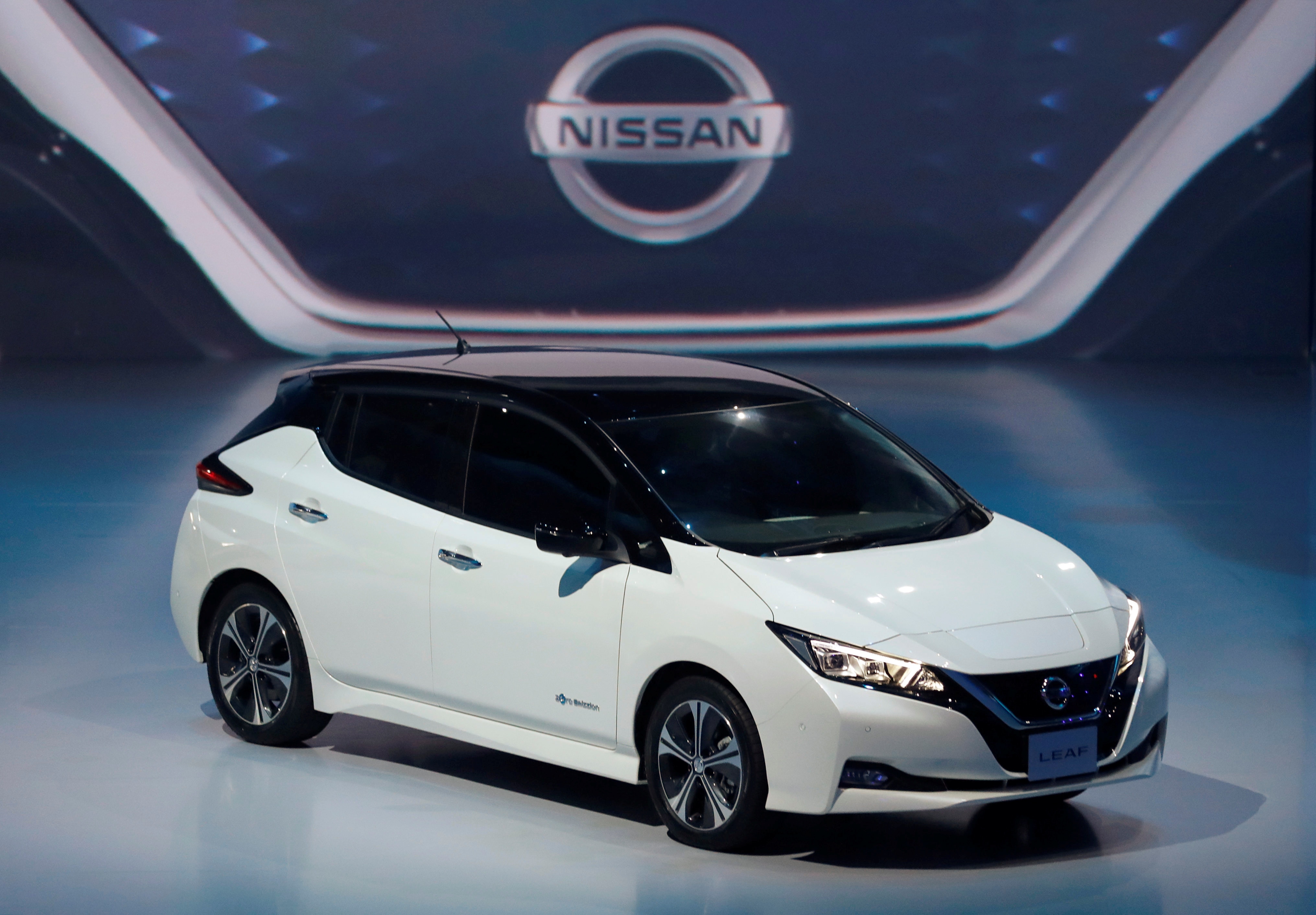 nissan leaf car on display
