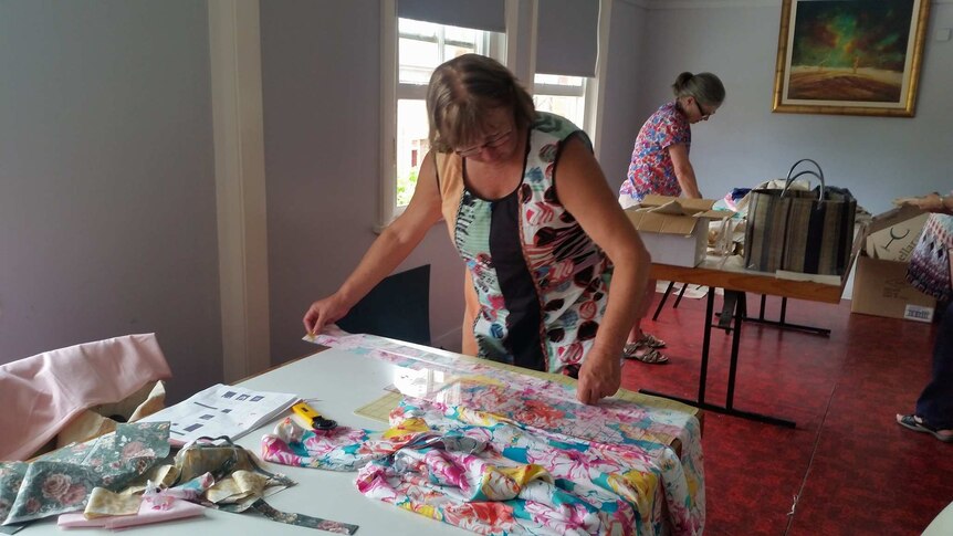 A group of Mid North Coast Boomerang Bag volunteers create the fabric bags, to replace plastic bags in local stores.