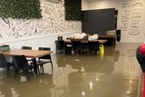 The interior of Francis Chung's flooded restaurant.