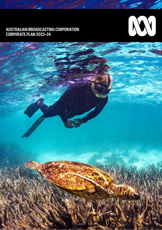 Front cover of ABC Corporate Plan 2023-24 with an image of person snorkeling