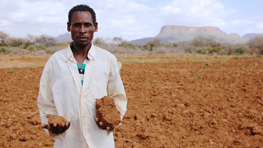 A farmer in his barren field in Sewena, Bale Zone, Ethiopia