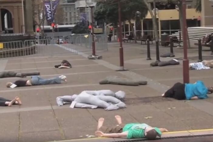 Mannequins on the ground during a 2015 Police training exercise