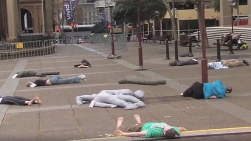 Mannequins on the ground during a 2015 Police training exercise
