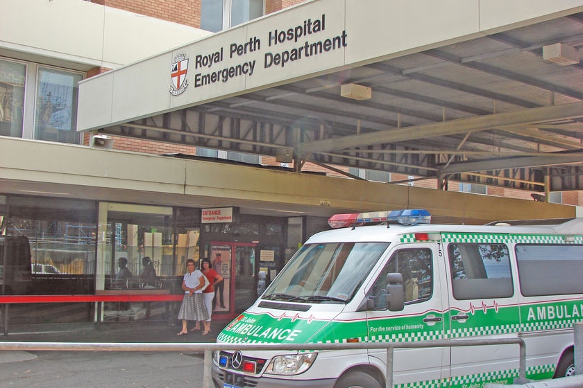 Royal Perth Hospital with ambulance