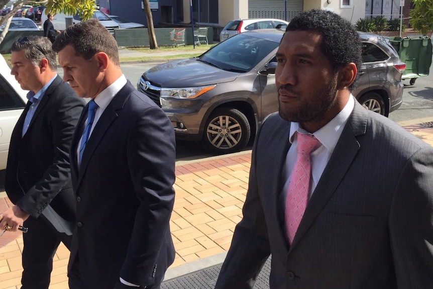 Greg Bird and Kalifa Faifai Loa arrive at court