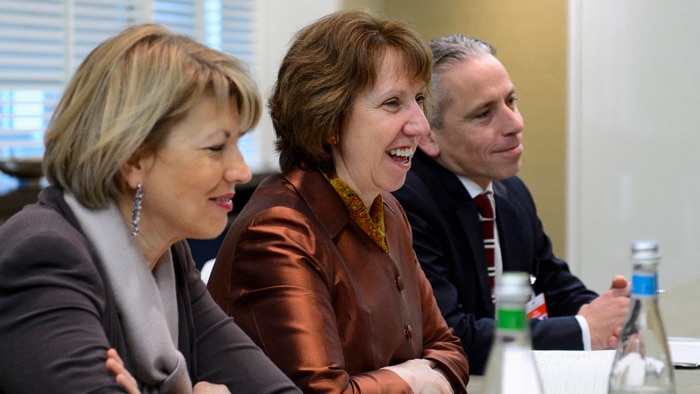 European Union foreign policy chief Catherine Ashton in talks over Iran's nuclear program in Geneva on November 22, 2013