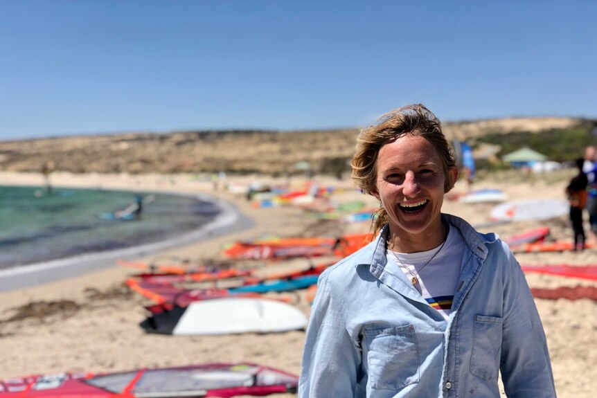 Windsurfing WA's Maeli Cherel at Coronation Beach, near Geraldton, in WA's Midwest.