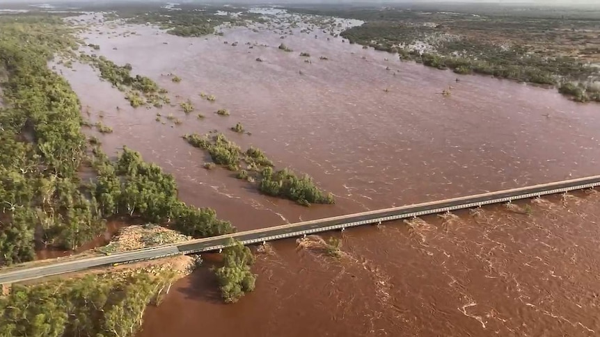 An aerial photo of a flooded outback landscape.