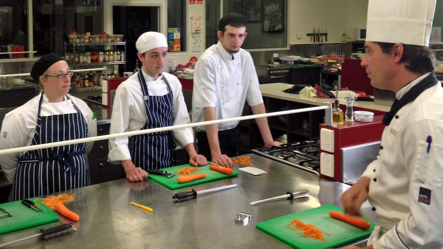 Tasmanian apprentice chefs in a training kitchen