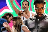 Colourful collage of images from popular Oscars nominees including Bohemian Rhapsody, Black Panther and A Star is Born
