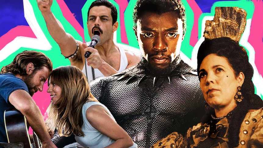 Colourful collage of images from popular Oscars nominees including Bohemian Rhapsody, Black Panther and A Star is Born