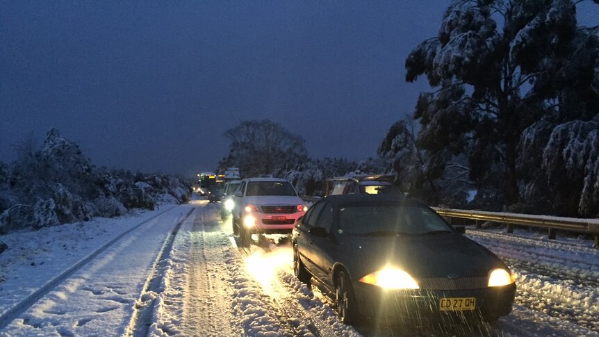 Traffic delayed by snow in Berrima NSW