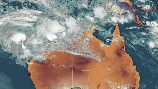 Satellite image of Cyclone George, hovering over NW Western Australia